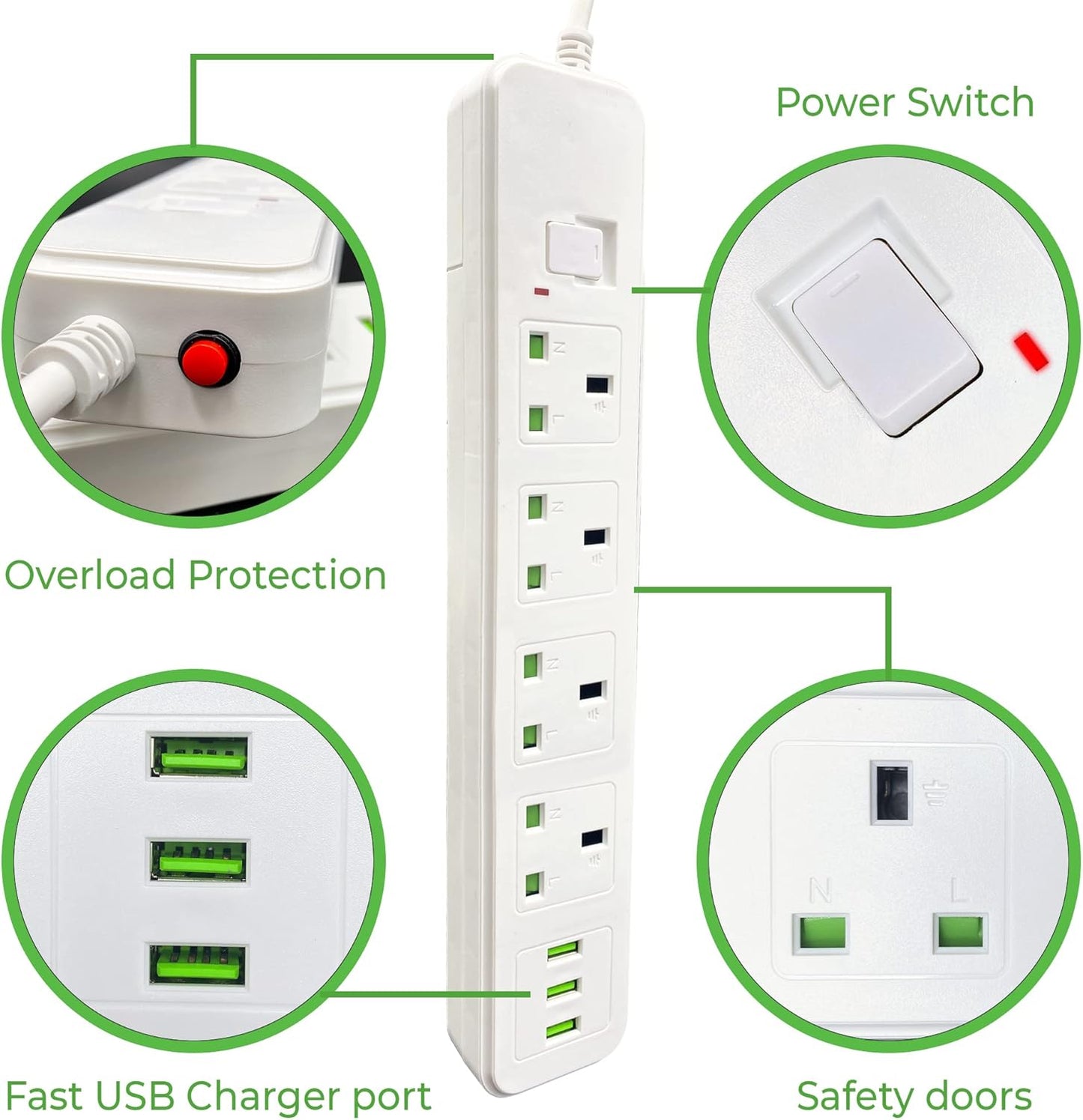 Extension Lead with 3 USB-A Ports
