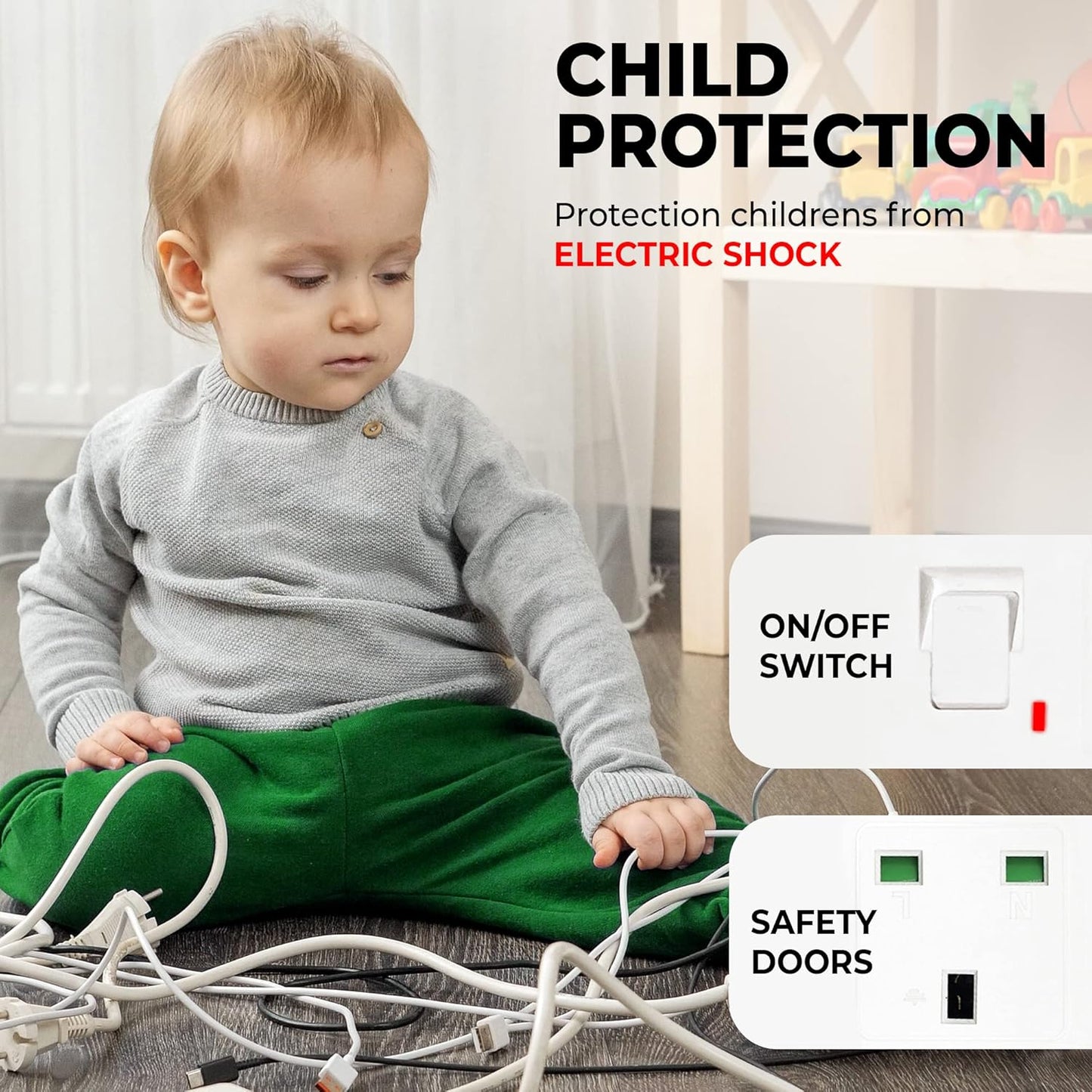 Extension Lead with 3 USB-A Ports