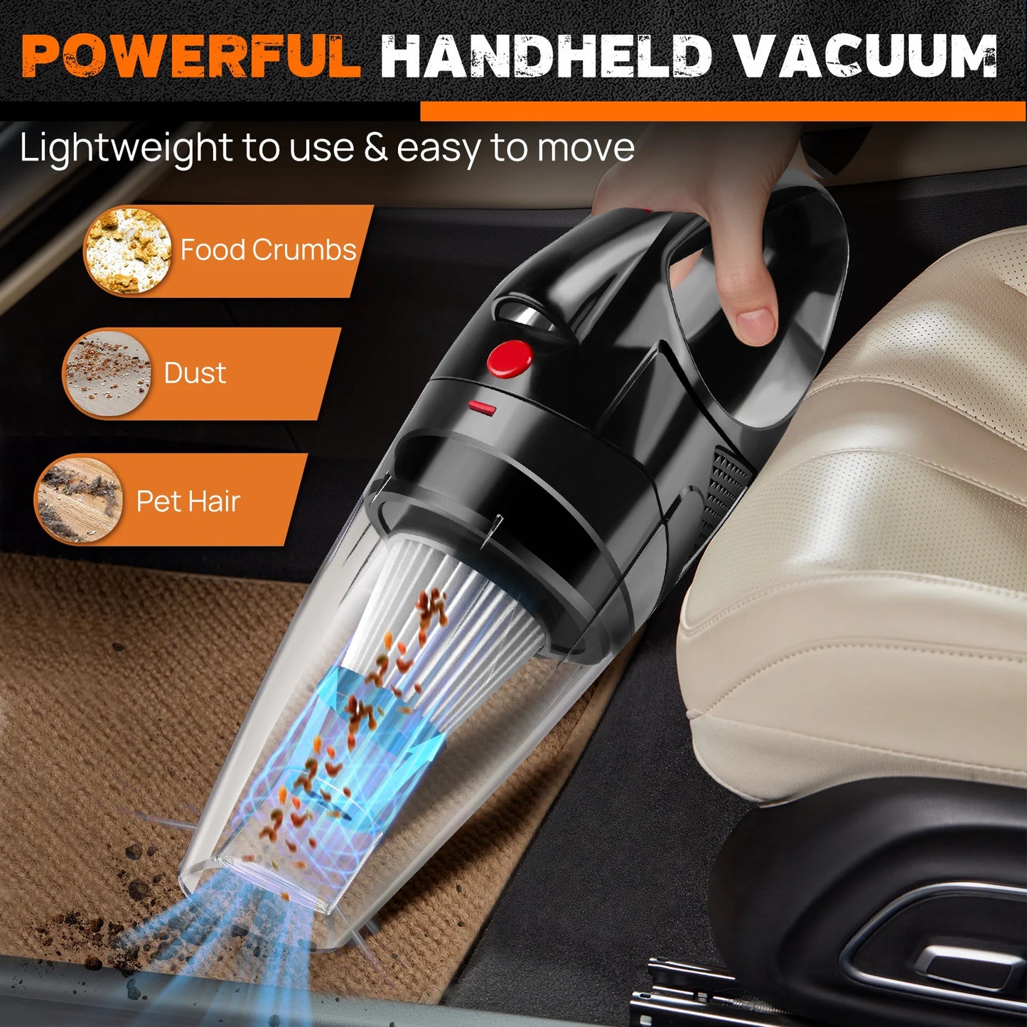 Handheld Car Vacuum Cleaner 3 IN 1, Cordless 7500PA Suction USB Rechargeable Portable Lightweight fit for Pet, Car, Home, Office