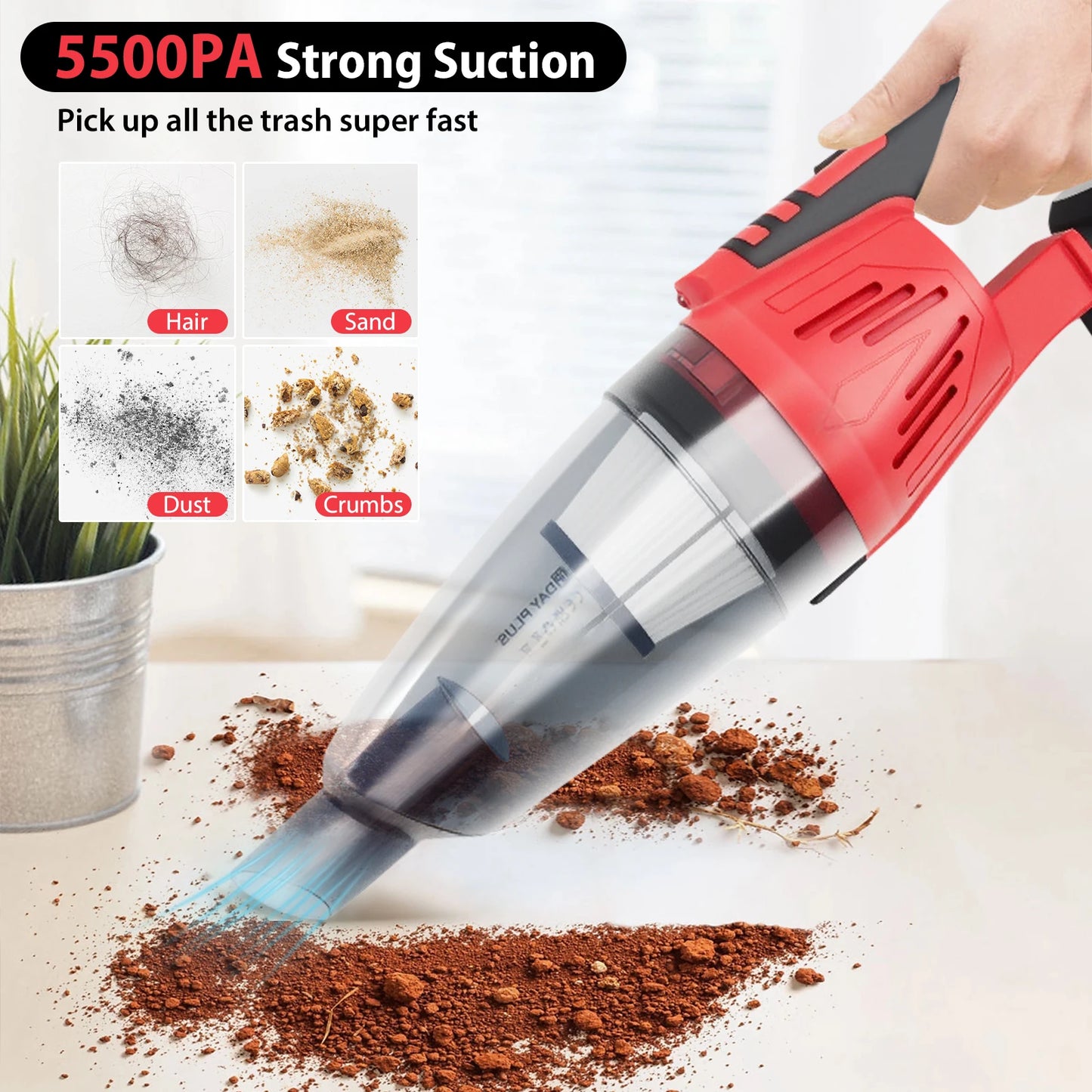 120W Cordless Vacuum Cleaner for Car, 5500Pa Suction, 2-IN-1 Handheld Car Vacuum Cleaner for Carpet, with 21V 2.2Ah Battery